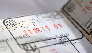 Close-up of an entry stamp in a passport