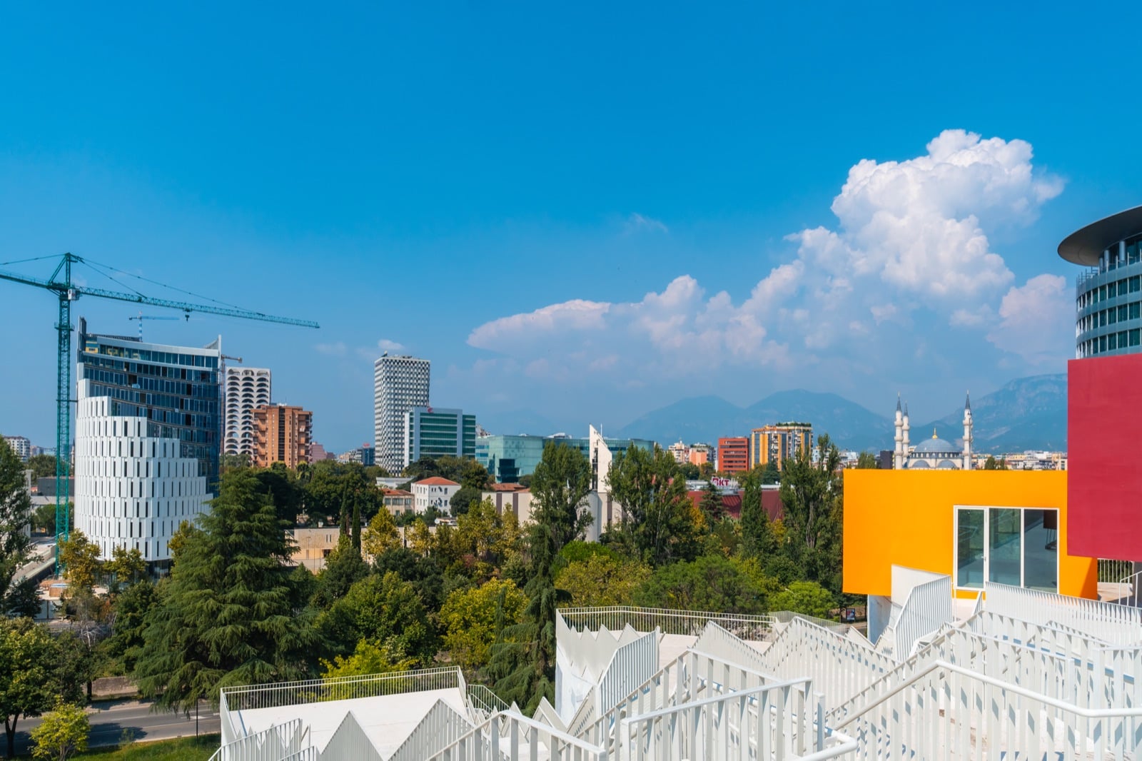 Panoramic view of central Tirana, Albania, seen from the Pyramid of Tirana