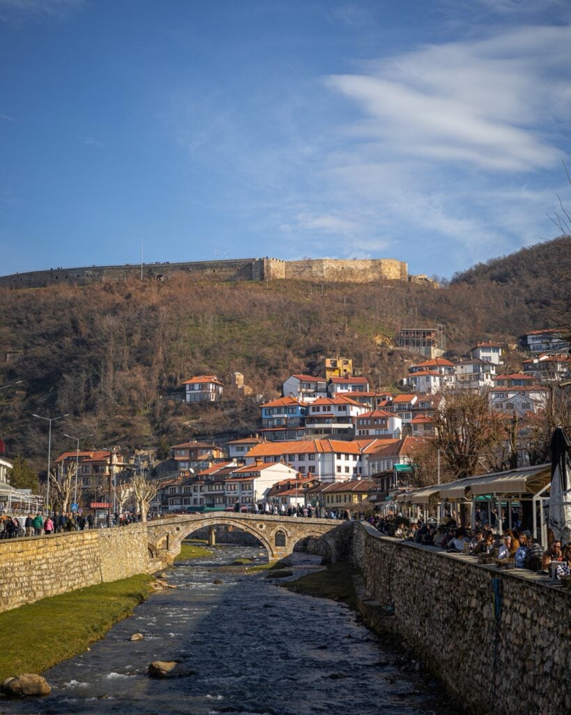 Old town with a river and a stone bridge, the setting of the 1878 League of Prizren