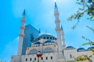 The Namazgah Mosque in central Tirana, Albania, with its four minarets