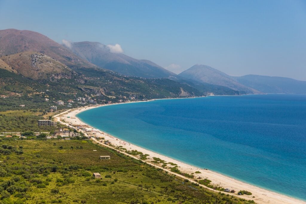 View of the Adriatic Sea and a sandy beach in Albania